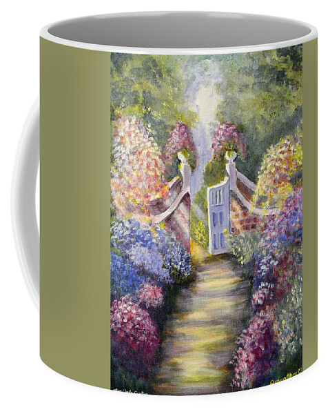 Flowers Coffee Mug featuring the painting Through the Garden Gate by Quwatha Valentine