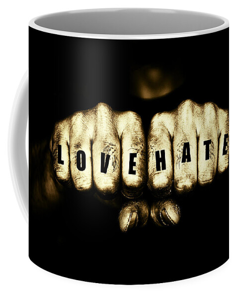 Love Coffee Mug featuring the photograph Thugs Love and Hate Tattoo Fists by John Williams