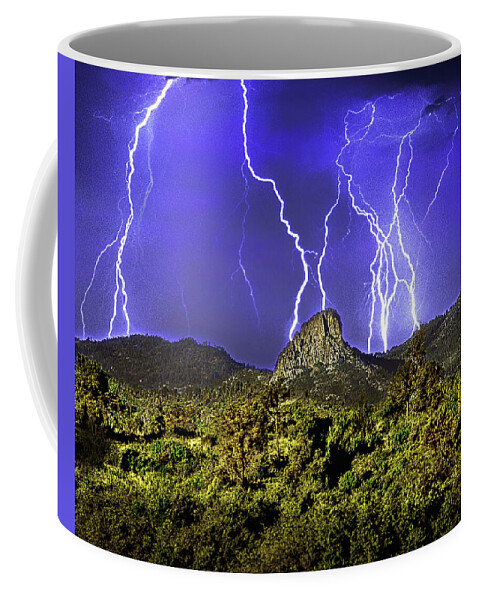 Monsoon Coffee Mug featuring the photograph Thumb Butte, Electrical Storm, Prescott,arizona by Don Schimmel