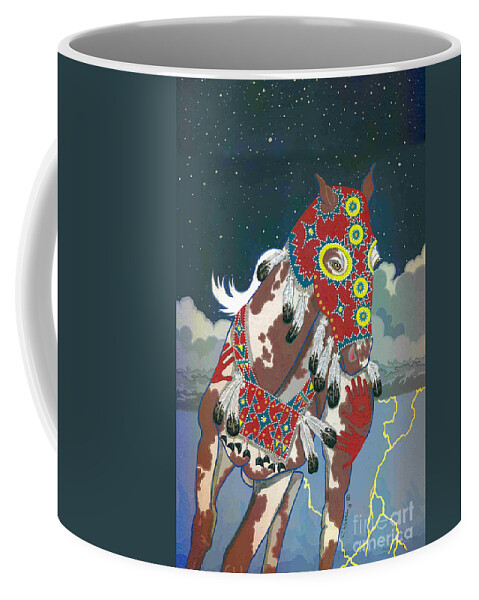 Native American Artwork Coffee Mug featuring the painting Thunder Pony II by Chholing Taha