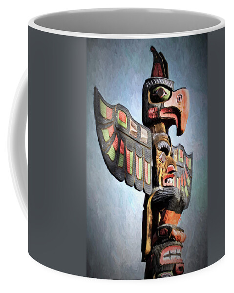 Totem Poles Coffee Mug featuring the photograph Thunderbird Totem Pole - Thunderbird Park, Victoria, British Columbia by Peggy Collins