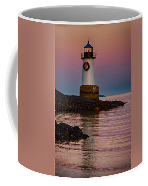 Salem Coffee Mug featuring the photograph Tide coming in at Winter Island Lighthouse by Jeff Folger