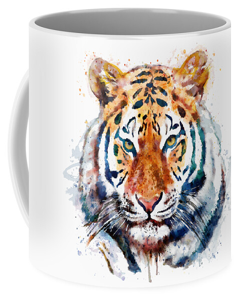 Marian Voicu Coffee Mug featuring the painting Tiger Head watercolor by Marian Voicu
