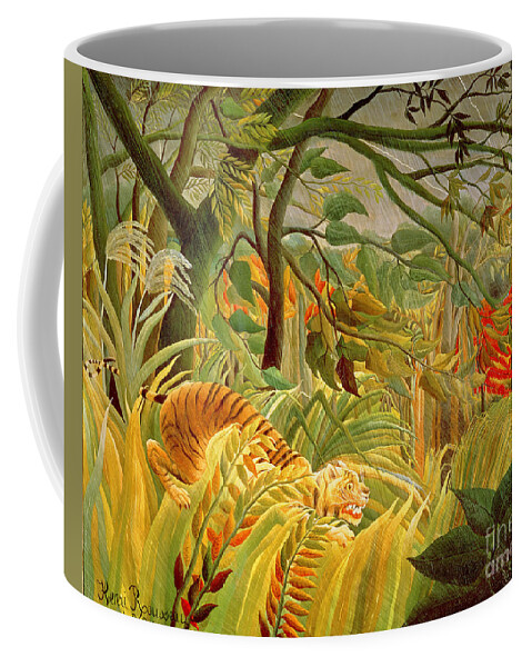Tiger Coffee Mug featuring the painting Tiger in a Tropical Storm by Henri Rousseau