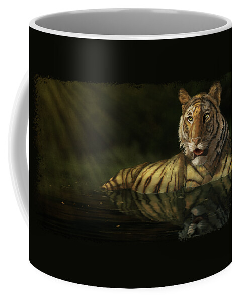 Tiger Coffee Mug featuring the painting Tiger in the Water by Kathie Miller