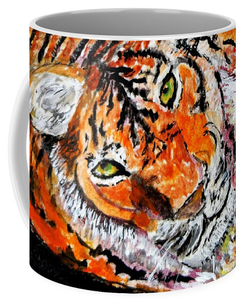 Tiger Coffee Mug featuring the painting Look into My Eyes by Anne Sands