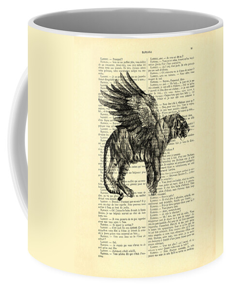 Tiger Coffee Mug featuring the digital art Tiger With Angel Wings In Black And White by Madame Memento