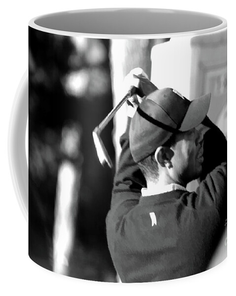 Golf Coffee Mug featuring the photograph Tiger Woods Blk Wht by Chuck Kuhn
