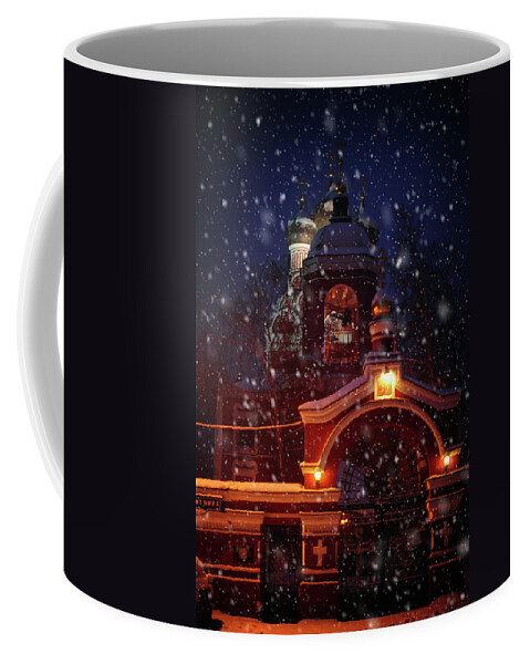 Jenny Rainbow Fine Art Photography Coffee Mug featuring the photograph Tikhvin Church Gates. Snowy Days in Moscow by Jenny Rainbow