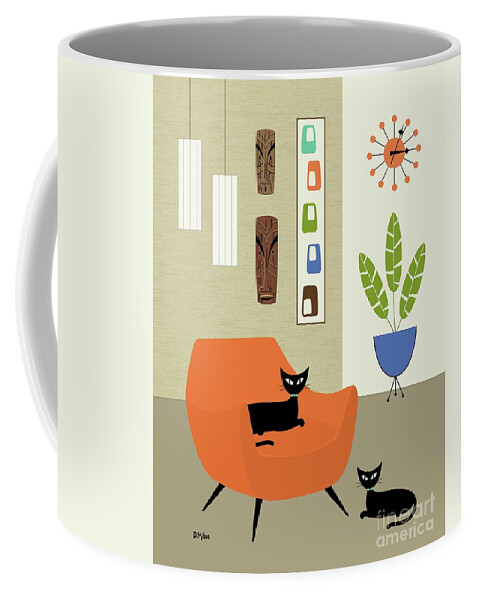 George Nelson Ball Clock Coffee Mug featuring the digital art Tikis on the Wall by Donna Mibus