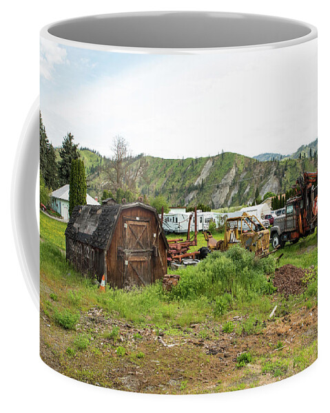 Leavenworth Coffee Mug featuring the photograph Timber Harvester and Shed Near Cashmere by Tom Cochran