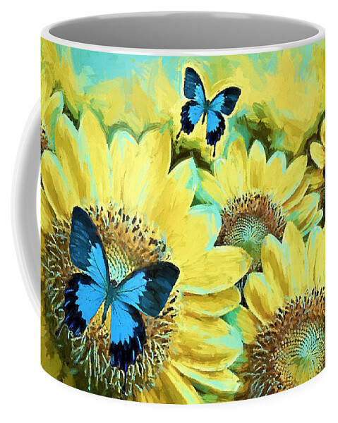 Blue Butterfly Coffee Mug featuring the painting Time Enough by Tina LeCour