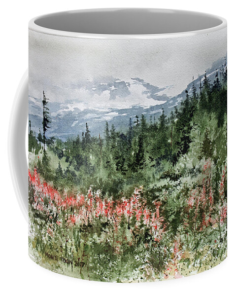 Alaska Landscape With Fireweed Coffee Mug featuring the painting Time To Go Home by Monte Toon
