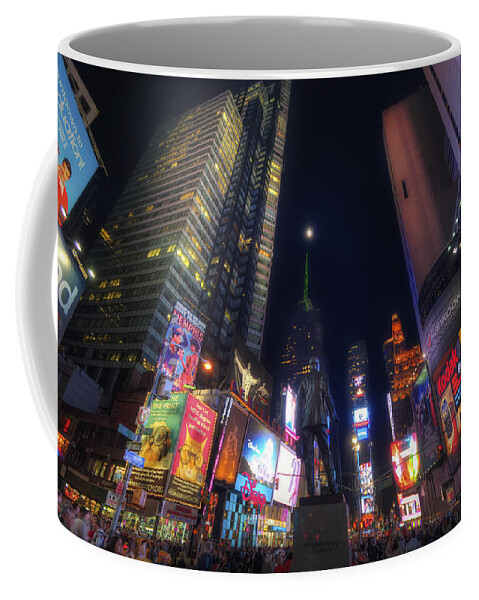 Art Coffee Mug featuring the photograph Times Square Moonlight by Yhun Suarez