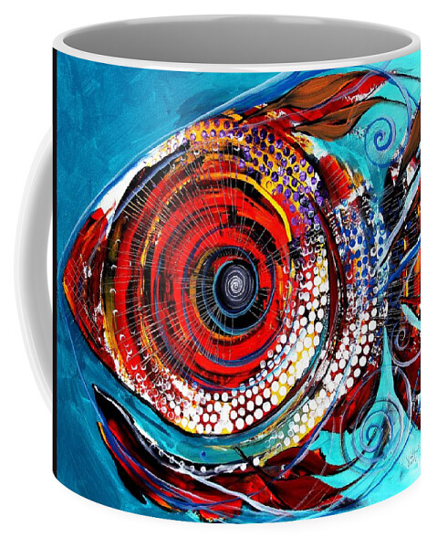 Fish Coffee Mug featuring the painting Tiny Blue Pill by J Vincent Scarpace