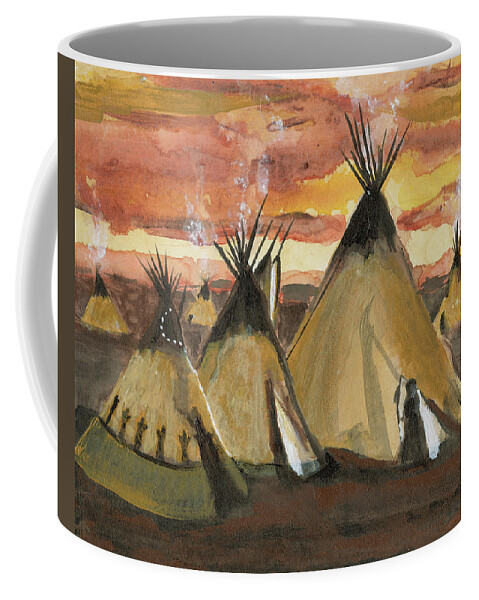 Tepee Coffee Mug featuring the painting Tepee Village by Sheila Johns