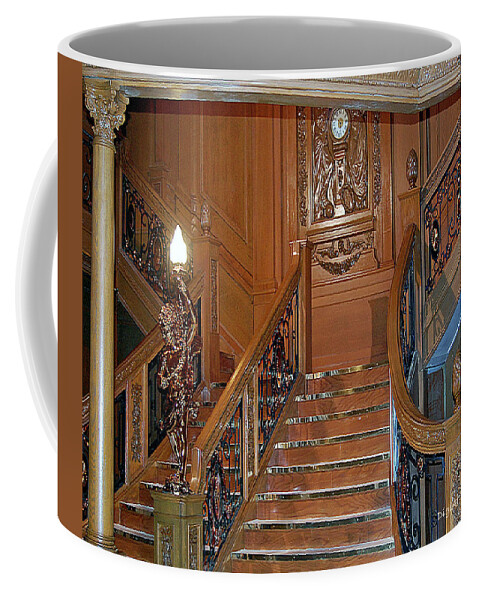 Titanic Coffee Mug featuring the digital art Titanics Grand Staircase by DigiArt Diaries by Vicky B Fuller