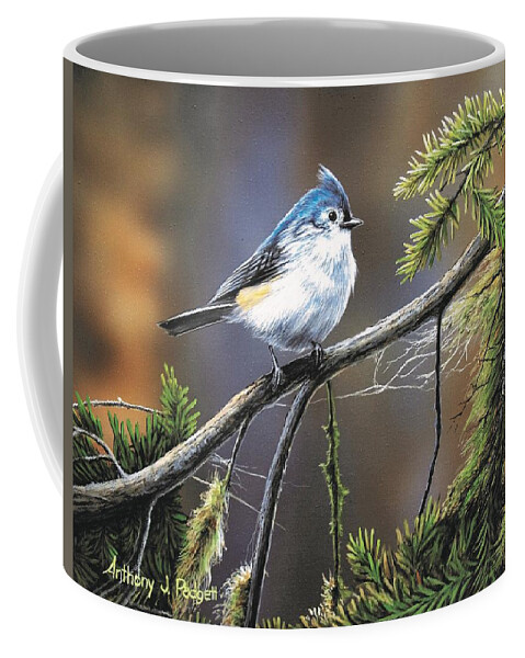 Titmouse Coffee Mug featuring the painting Titmouse by Anthony J Padgett