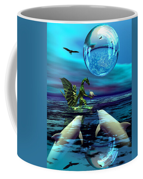 Bryce 3d Fantasy Dragon Dolphins Scifi Coffee Mug featuring the digital art To dine or not to dine by Claude McCoy