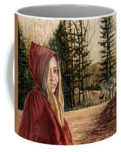 Little Red Riding Hood Coffee Mug featuring the drawing To Grandmother's House We Go by Shana Rowe Jackson
