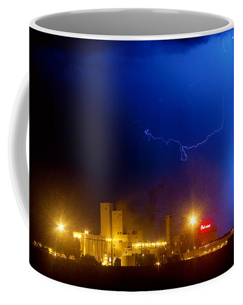 Budweiser Coffee Mug featuring the photograph To The Right Budweiser Lightning Strike by James BO Insogna