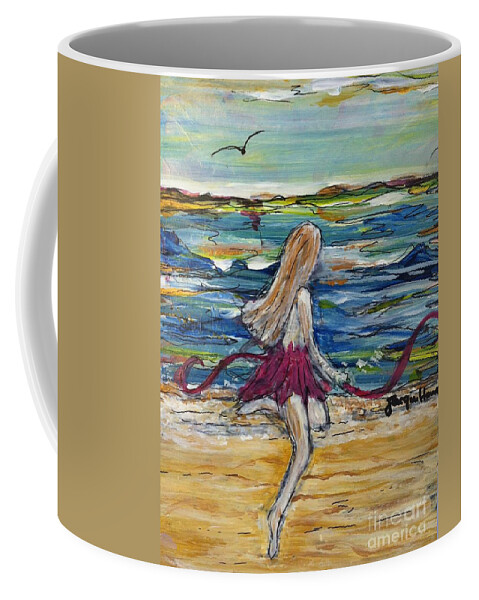 #summer #dance #beach #ocean #girldancing #happiness #inspiration Coffee Mug featuring the painting Today I Dance by Jacqui Hawk