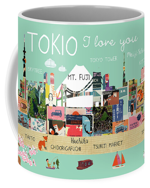 Tokio I Love You Coffee Mug featuring the mixed media Tokio I love you by Claudia Schoen