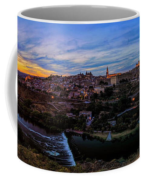 Toledo Spain Coffee Mug featuring the photograph Toledo Spain Sunset Panorama 02 by Josh Bryant