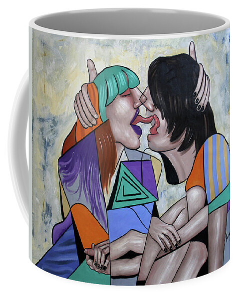 Abstract Coffee Mug featuring the painting Tongue Aerobics by Anthony Falbo