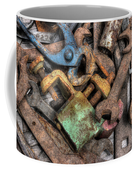 Old Tools Coffee Mug featuring the photograph Tool Table by Mike Eingle