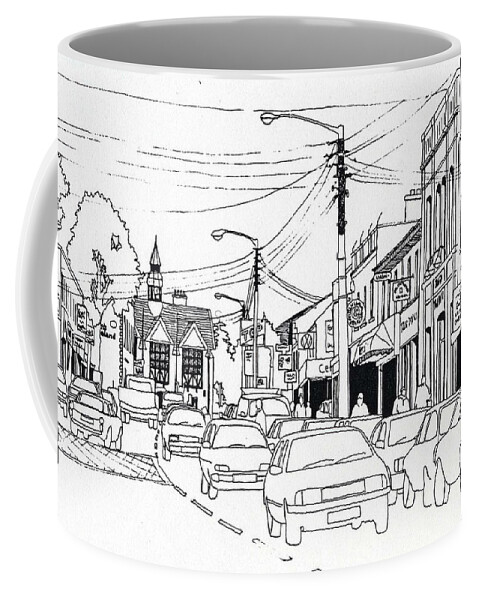  Coffee Mug featuring the drawing Top of the Main St, Bray by Val Byrne
