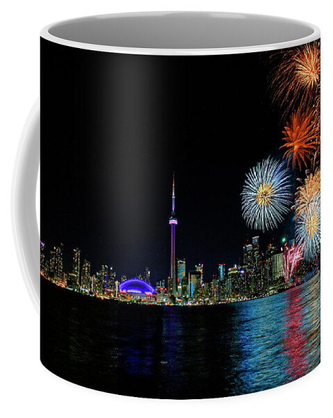Toroonto Coffee Mug featuring the photograph Toronto Harbourfront Fireworks by Charline Xia