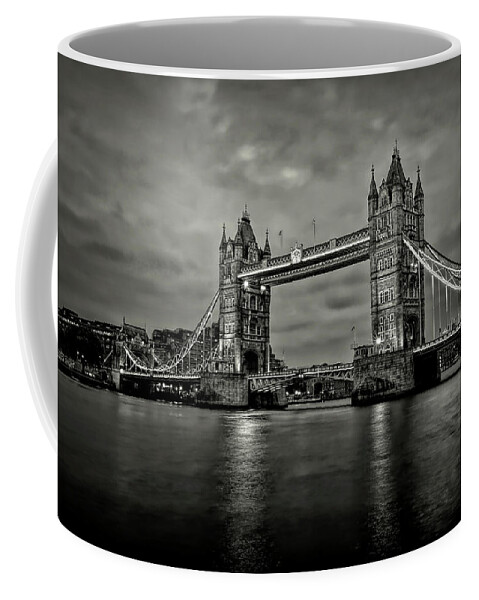 Bridge Coffee Mug featuring the photograph Tower Bridge at Night BW by Deborah Penland