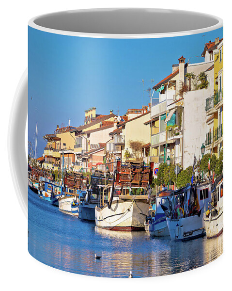 Grado Coffee Mug featuring the photograph Town of Grado channel and boats view by Brch Photography