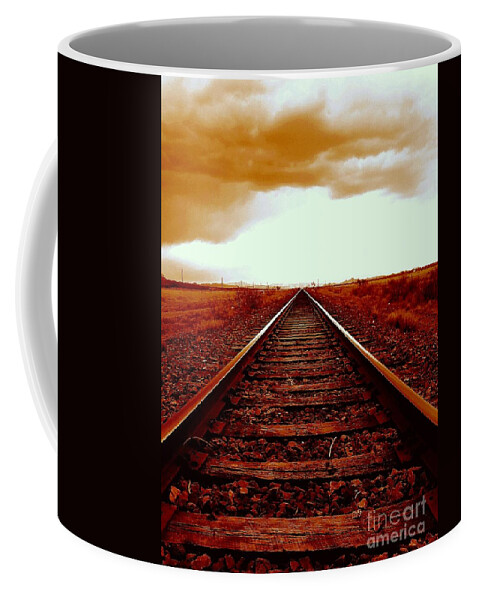 Marfa Coffee Mug featuring the photograph Marfa Texas America Southwest Tracks To California by Michael Hoard