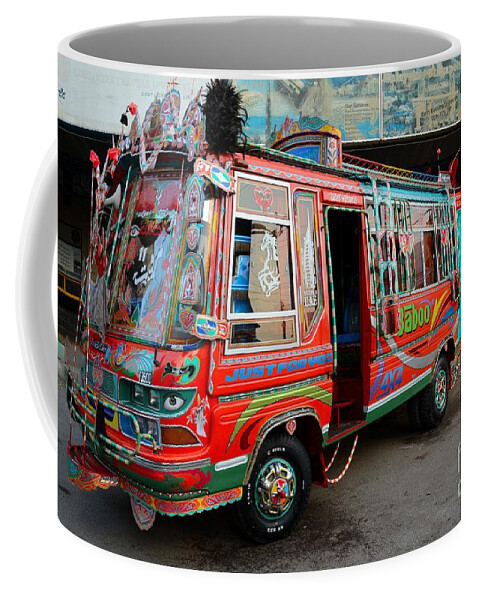Bus Coffee Mug featuring the photograph Traditionally decorated Pakistani bus art Karachi Pakistan by Imran Ahmed