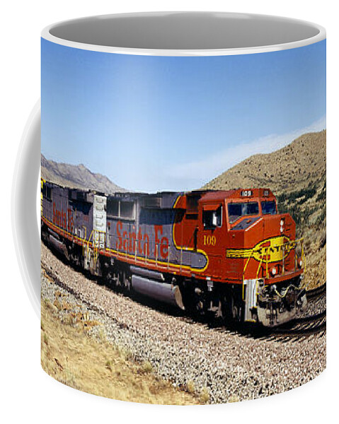 Photography Coffee Mug featuring the photograph Train On A Railroad Track, Santa Fe by Panoramic Images