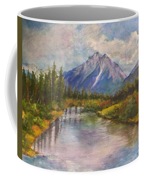 Alaska Coffee Mug featuring the painting Train Ride to Anchorage by Cheryl Wallace
