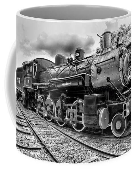 Paul Ward Coffee Mug featuring the photograph Train - Steam Engine Locomotive 385 in black and white by Paul Ward