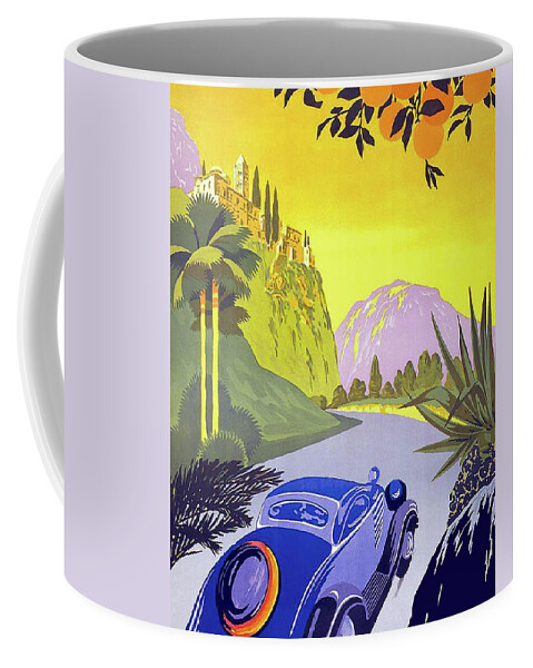 Traveling by classic car, vintage travel poster Coffee Mug by Long