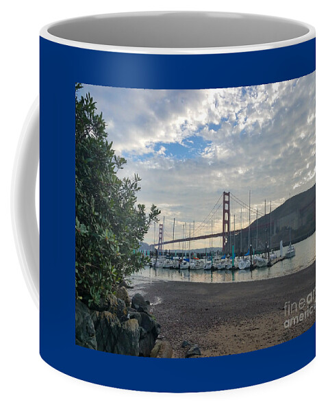 Travis Marina Coffee Mug featuring the photograph Travis Marina Golden Gate Bridge by Artist Linda Marie