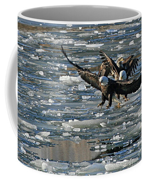 Eagle Coffee Mug featuring the photograph Tree Eagles on Ice by Paula Guttilla