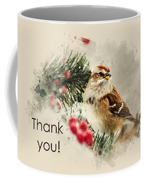 Thank You Coffee Mug featuring the mixed media Tree Sparrow Thank You Card by Christina Rollo