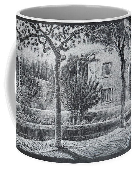 Argens Minervois Coffee Mug featuring the drawing Trees Argens Minervois France by Jon Falkenmire