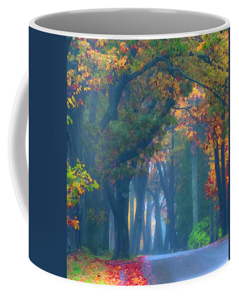 Fall Coffee Mug featuring the photograph Trees Crossing the Road by Jeff Cooper