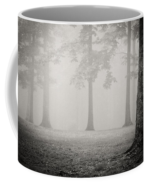 Landscape Coffee Mug featuring the photograph Trees in Fog - bw by Joye Ardyn Durham