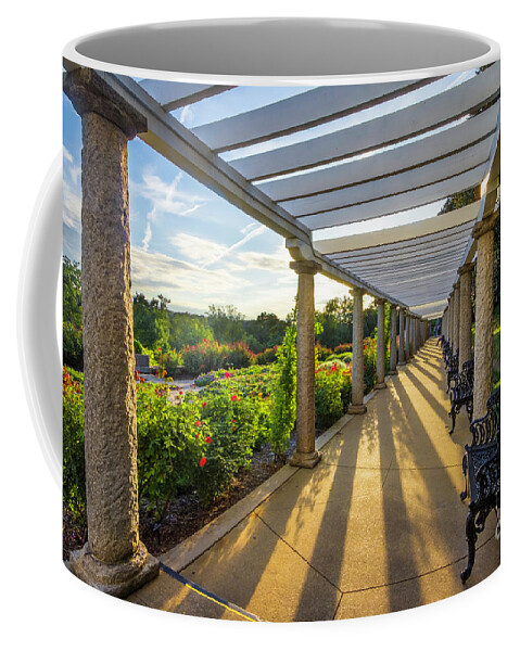 Maymont Park Virginia Trellis Garden Sunset Columns Pillars Italian Garden Flowers Benches Coffee Mug featuring the photograph Trellis at Maymont by Karen Jorstad