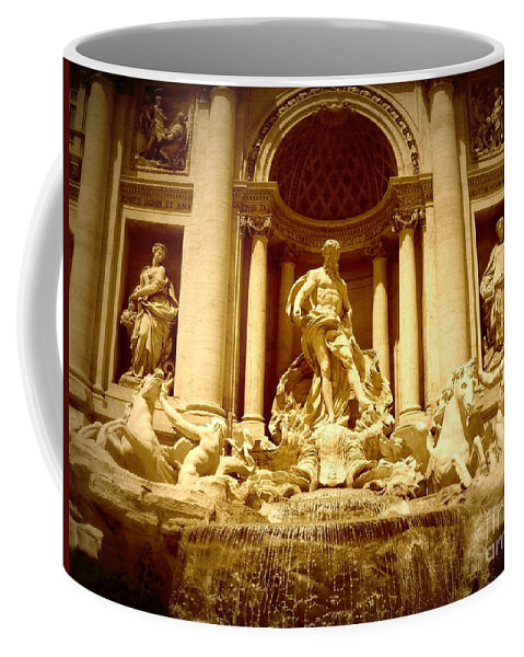 Trevi Fountain Coffee Mug featuring the photograph Trevi Fountain - Sepia by Carol Groenen