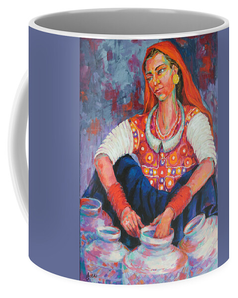 Tribal Woman Coffee Mug featuring the painting Tribal Beauty of Kutch by Jyotika Shroff