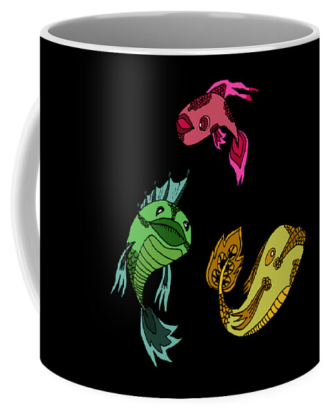 Trio Coffee Mug featuring the digital art Trio Fish by Piotr Dulski